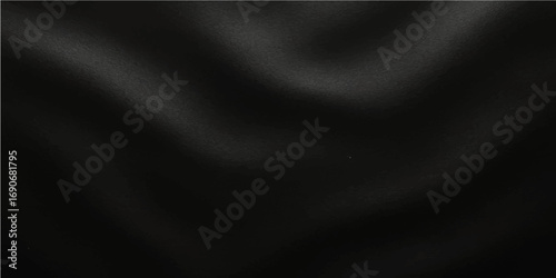 Black flowing silk satin textile with a smooth curve texture backdrop design