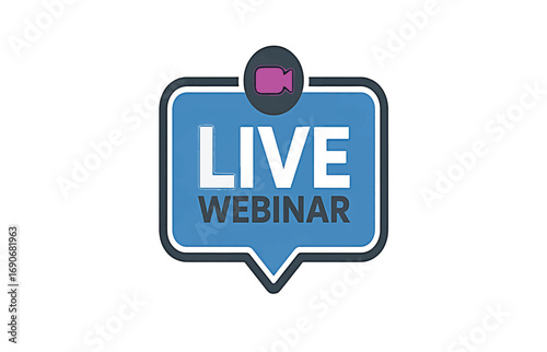 Live webinar icon featuring a speech bubble and video camera symbol for broadcasting online presentations, virtual meetings, and live stream announcements