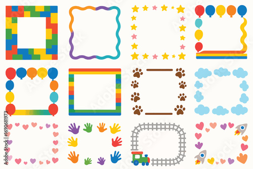 Colorful Kids Frame Borders Set