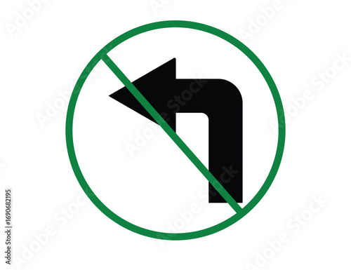 No left turn traffic sign symbol prohibiting turns regulatory road safety information vector