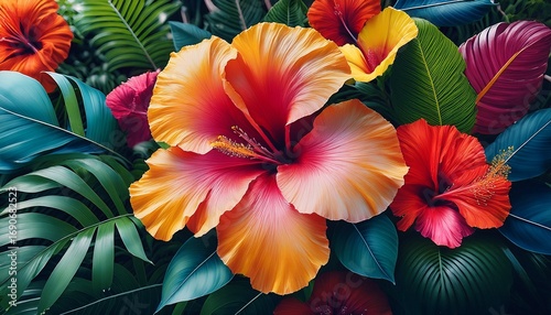Wallpaper Mural bold hibiscus blooms lush tropical foliage vibrant color splash jungle hibiscus bloom Torontodigital.ca