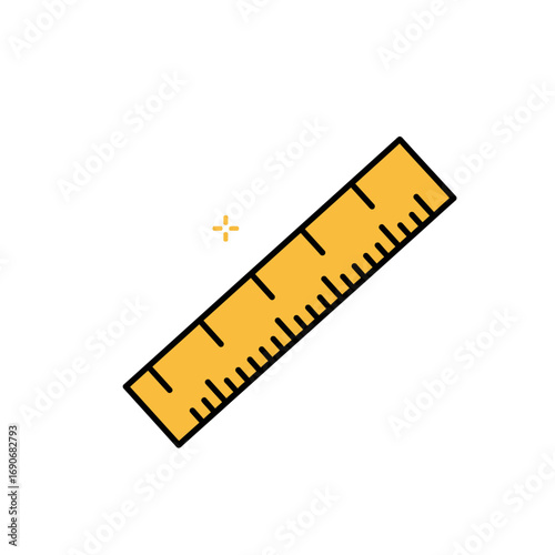 Yellow ruler measuring length on white surface, representing precision and accuracy in measurement, conveying a sense of order and detail.