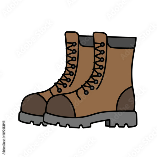 Pair of brown work boots sitting on a white surface, ready for a day of hard labor in the outdoors, symbolizing durability and resilience.