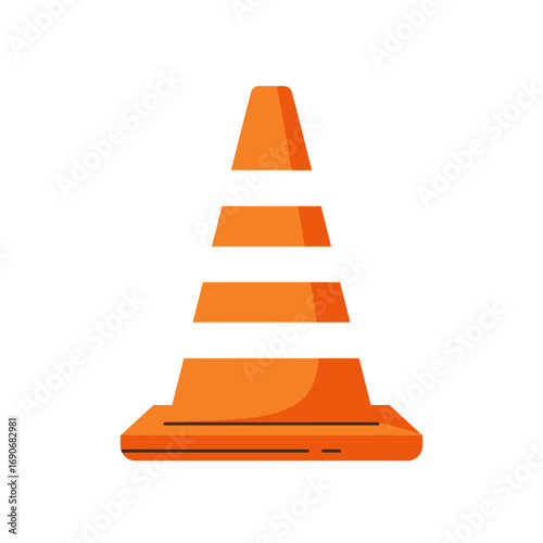 Orange traffic cone stands on white surface, indicating road construction and safety, creating a sense of caution and awareness.