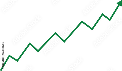 Green arrow graph shows upward trend and growth for financial success vector