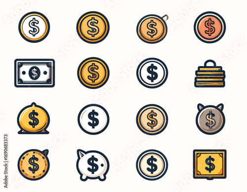 Money Icons and Symbols Collection.