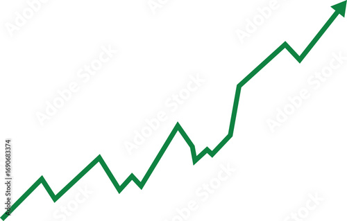 Green upward trend arrow line graph symbolizing financial growth and success vector