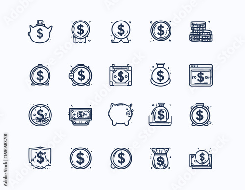 Money Icons - Dollar Sign Symbols and Finance Graphics.
