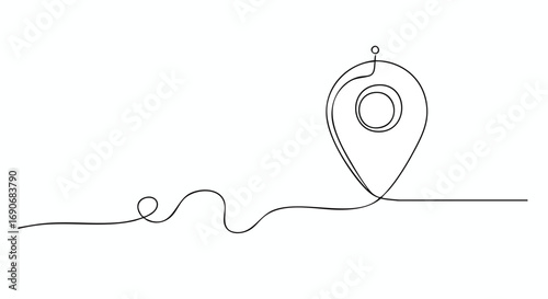 Continuous line drawing of a location pin or map marker with a wavy path, symbolizing navigation, journey, or a destination point.
