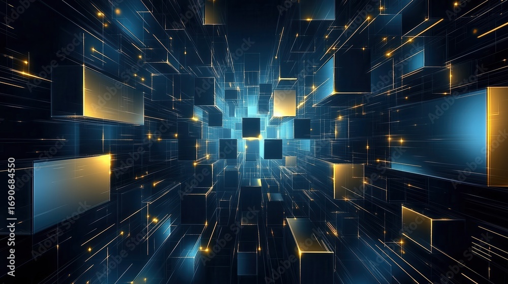 Obraz premium Abstract digital cubes and lines illustration