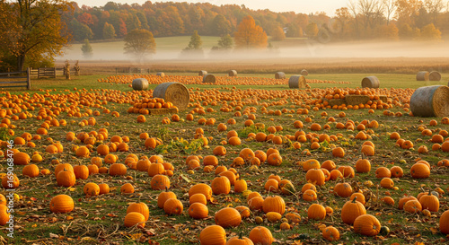 Pumpkin Patch Field at Sunrise