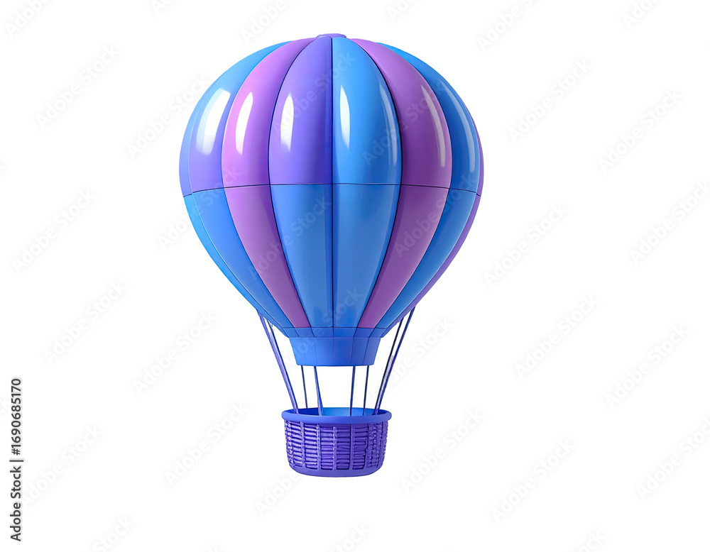 Naklejka premium Pastel hot air balloon, blue and purple, isolated