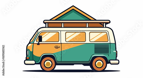 Retro camper van with a pop-top roof, ready for a road trip adventure.