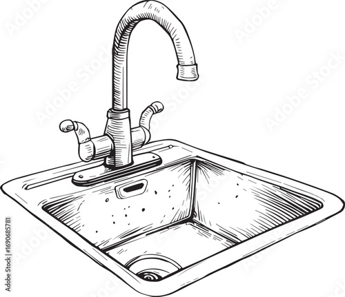 
High-quality kitchen sink mixer tap vector illustration for bathroom and kitchen design, plumbing fixtures, sanitary ware, water faucet, and modern interior projects.
