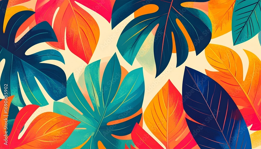 seamless pattern background with colorful tropical leaves