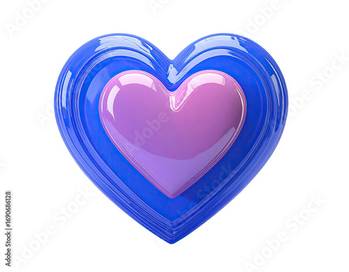 Glossy, vibrant heart, layered in blue and pink