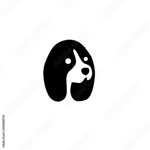 Minimal black and white logo of a dog’s head with long ears, simple and clean design. Perfect for pet shops, veterinary clinics, shelters, or animal care branding.