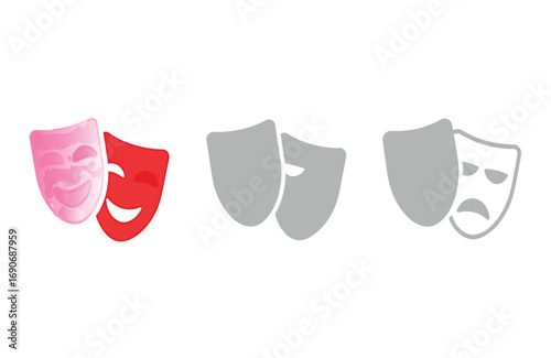 Theater Masks Happy, Sad, and Neutral Expressions - Icon Set