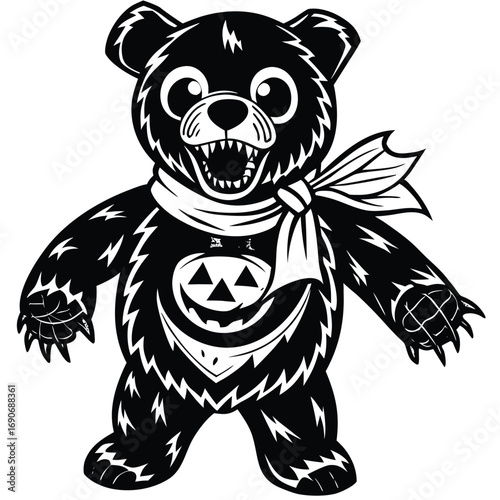 Stylized cartoon zombie teddy bear illustration with a creepy yet cute aesthetic