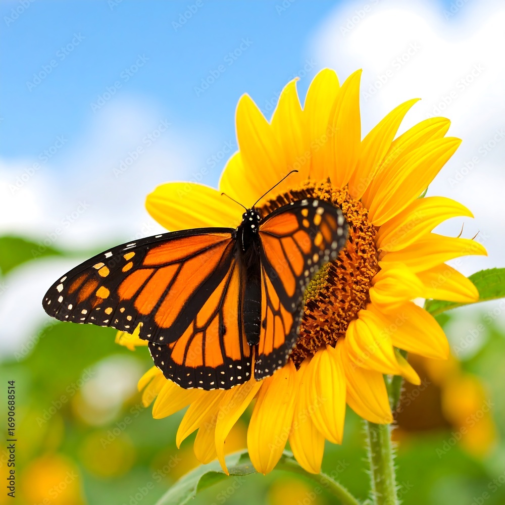 Naklejka premium Monarch butterfly on sunflower (7)