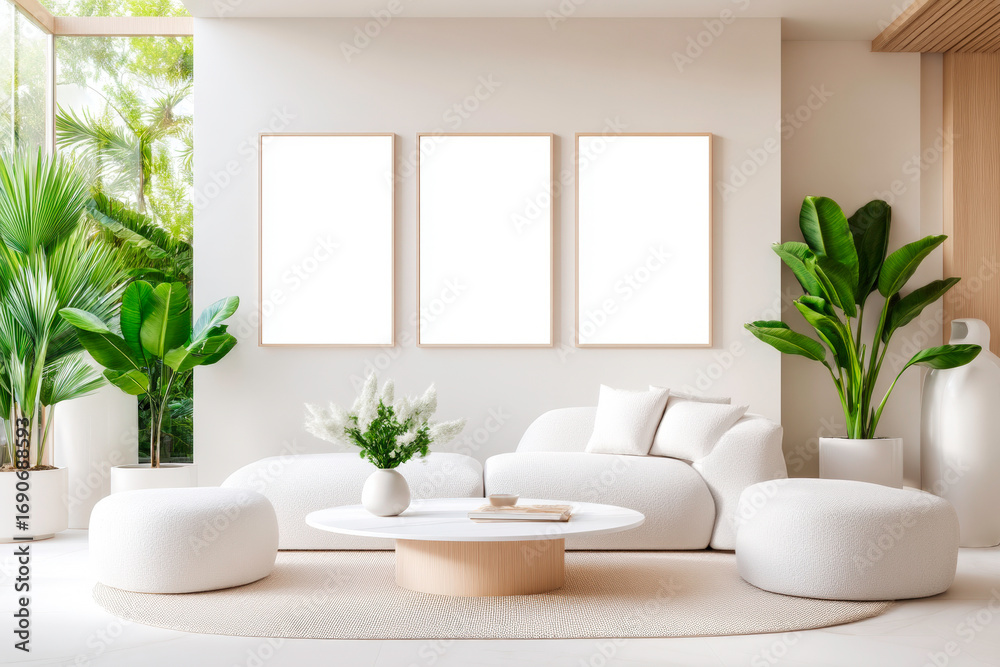 Fototapeta premium A sophisticated modern living room with a textured sofa