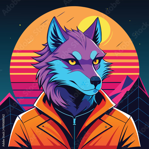 Vibrant retro futuristic portrait with bold colors