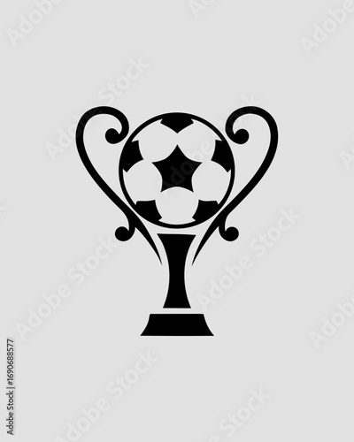 Elegant Black Silhouette Vector Icon of Golden Soccer Trophy Cup Award for Champion Winner: Perfect for Sport Competition Designs and Victory Graphic Illustrations