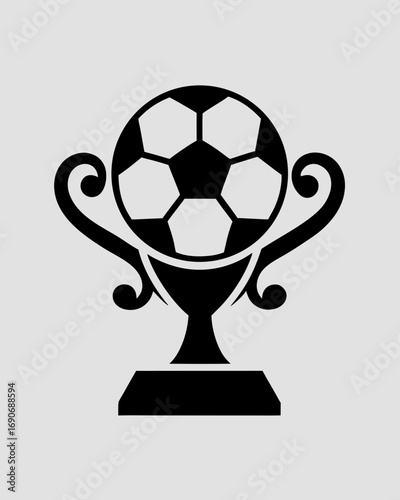 Elegant Black Silhouette Vector Icon of Golden Soccer Trophy Cup Award for Champion Winner: Perfect for Sport Competition Designs and Victory Graphic Illustrations