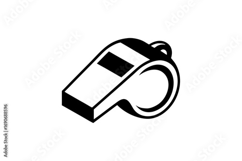 Dynamic Black Outline Flat Vector Icon of a Sport Referee Coach Whistle in Sleek Line Style: Essential Graphic Illustration for Football Soccer Alert Sound Signals, Game Equipment, and Coaching Design