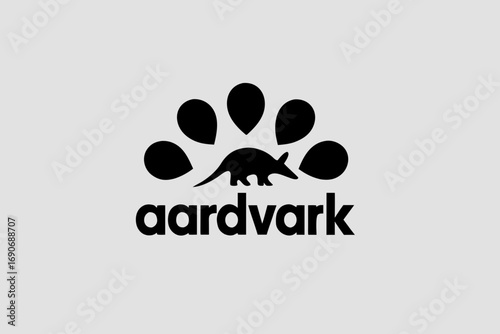 Minimal Aardvark Icon: Monochrome vector logo and stylized animal illustration — clean silhouette symbol isolated for branding, signage, mascot, label and corporate identity use