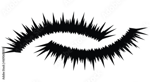 Abstract black and white illustration of two curved shapes with spiky edges.