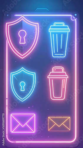 Neon icons, phone screen