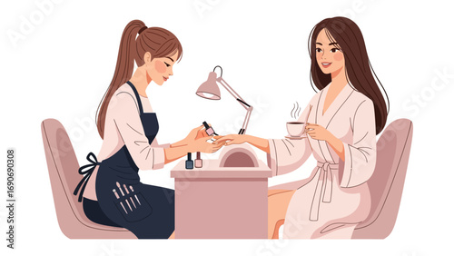 Young woman receiving a professional manicure from a skilled nail technician in a bright and clean salon setting