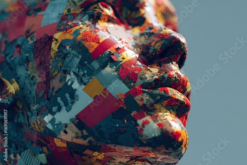 Close-up of a multicolored sculpted face