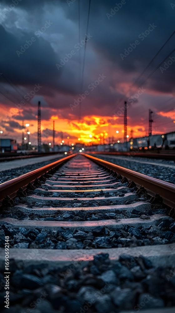 Fototapeta premium railway at sunset