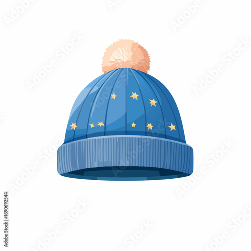 A vibrant blue knitted winter hat, an iconic winter accessory, featuring playful star patterns that serve as a cheerful visual alert for cold weather