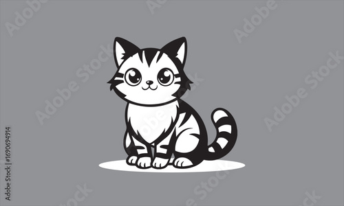 Coloring book of cute and smile cat, doodle pet friend. Coloring page of funny adorable cat or fluffy kitten cartoon character design.