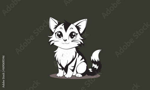 Cat cartoon, coloring page for children drawing education