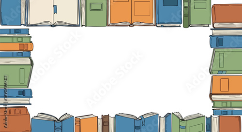 A frame made of books, with a white space in the middle.