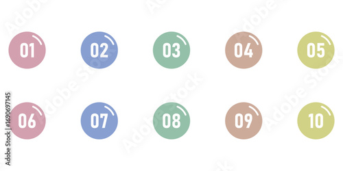 Isolated graphic map pin icon set. Wayfinding point icon set on white page. Infographic keypad play button set. Template vector icon set. Different colour counting isolated vector icon set. 