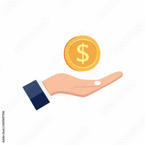 Hand Receiving a Gold Coin Simple Vector Icon Illustration of Financial Transaction