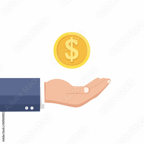 Hand Receiving Dollar Coin Illustration Financial Concepts, Investment, and Business Opportunity