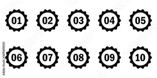 Black dark isolated number 1 to number 10, Vector pinning icon set on modern style.  Navigation play point icon set. Map pin icon sets. EPS 10. 