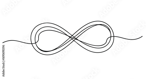 Continuous line drawing of an infinity symbol, with flowing lines.