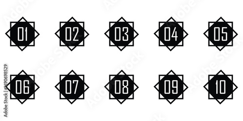 Black dark isolated number 1 to number 10, Vector pinning icon set on modern style. Isolated keypad bullet point set. Navigation play point icon set. Map pin icon sets. EPS 10. 