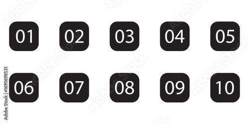 Black dark isolated number 1 to number 10, Vector pinning icon set on modern style. Isolated keypad bullet point set. Navigation play point icon set. Map pin icon sets. EPS 10. 