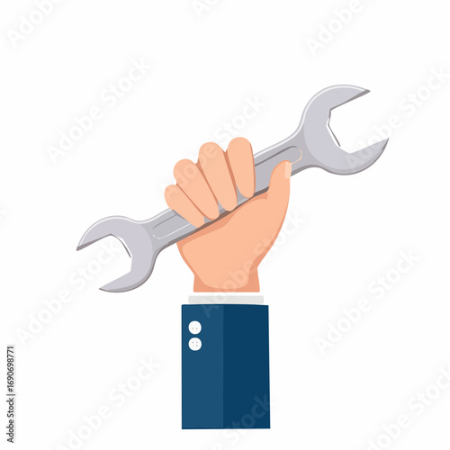 Hand Holding a Wrench Vector Illustration for Repair and Maintenance Services