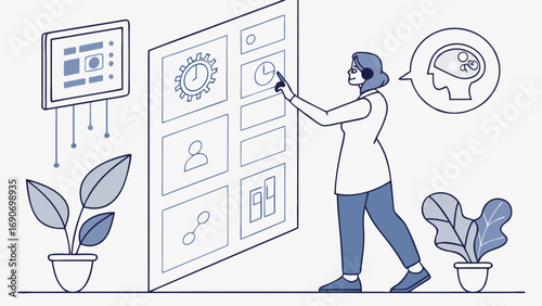 Interactive User Interface Design Modern Technology Person Using Digital Dashboard Data Visualization Futuristic Workspace Planning and Strategy Project Management Workflow Innovation Business Proces.