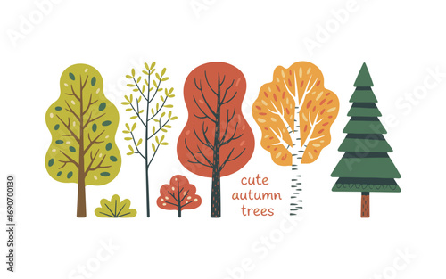Flat green trees vector illustration set