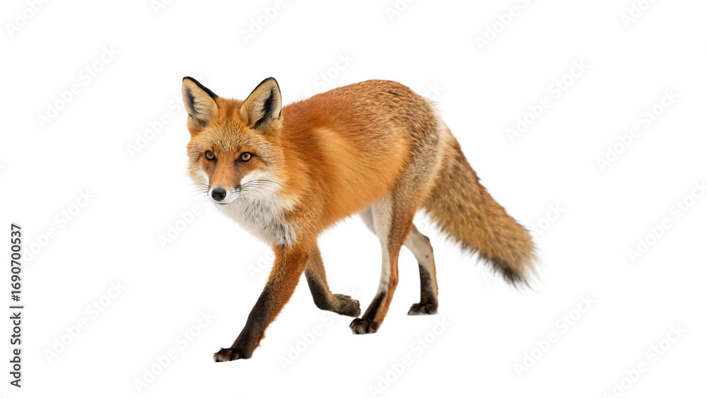 Fototapeta premium Fox walking gracefully through its natural habitat showcasing striking orange fur and alert demeanor
